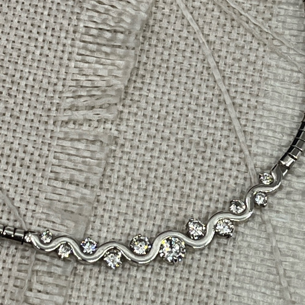 Vintage Sterling Silver CI 925 Channeled CZ Omega Collar Necklace – 16” - Picture 6 of 17